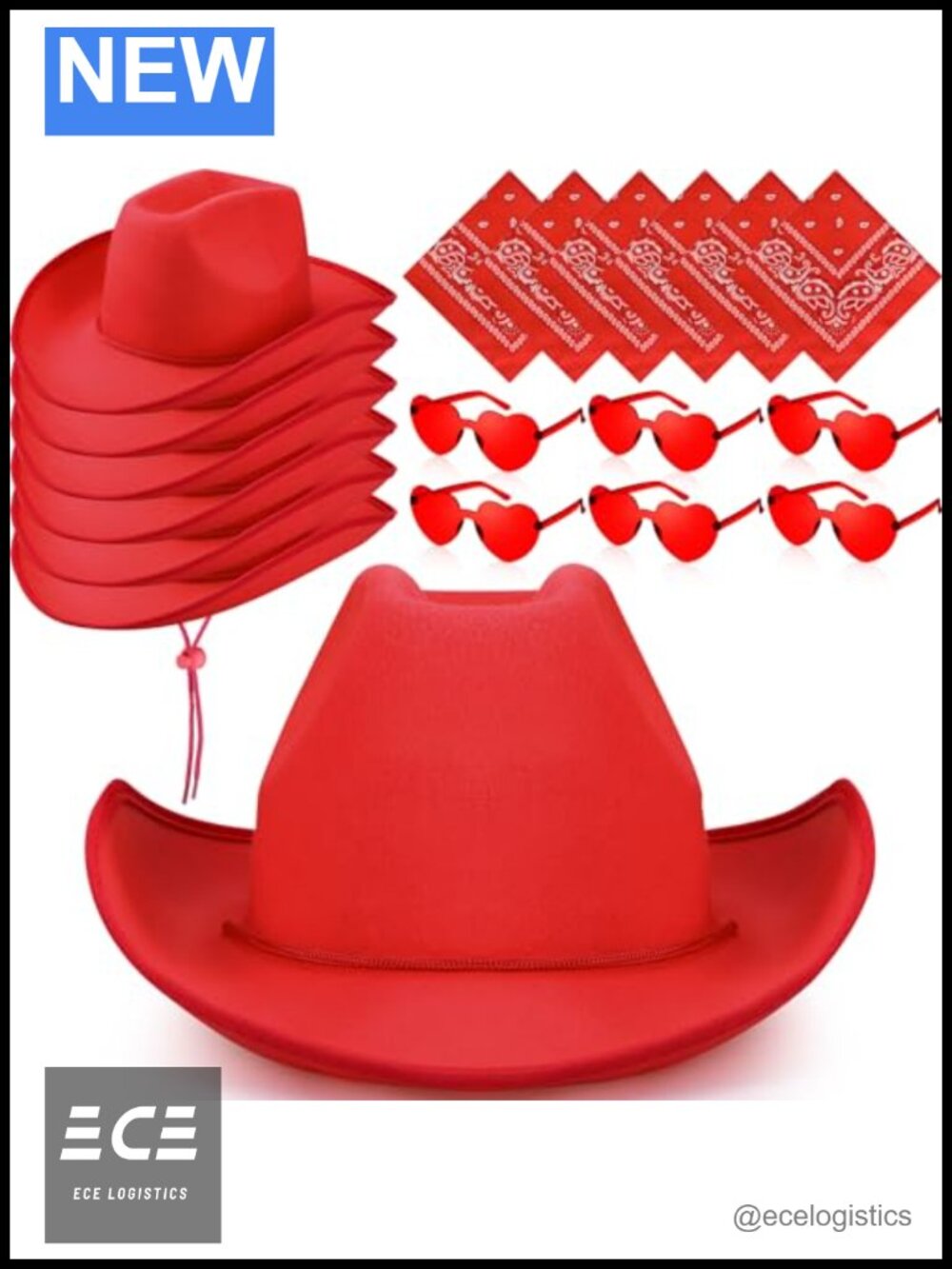 6 Set Cowboy Hat Heart Sunglasses Paisley Bandana Western Costume Set